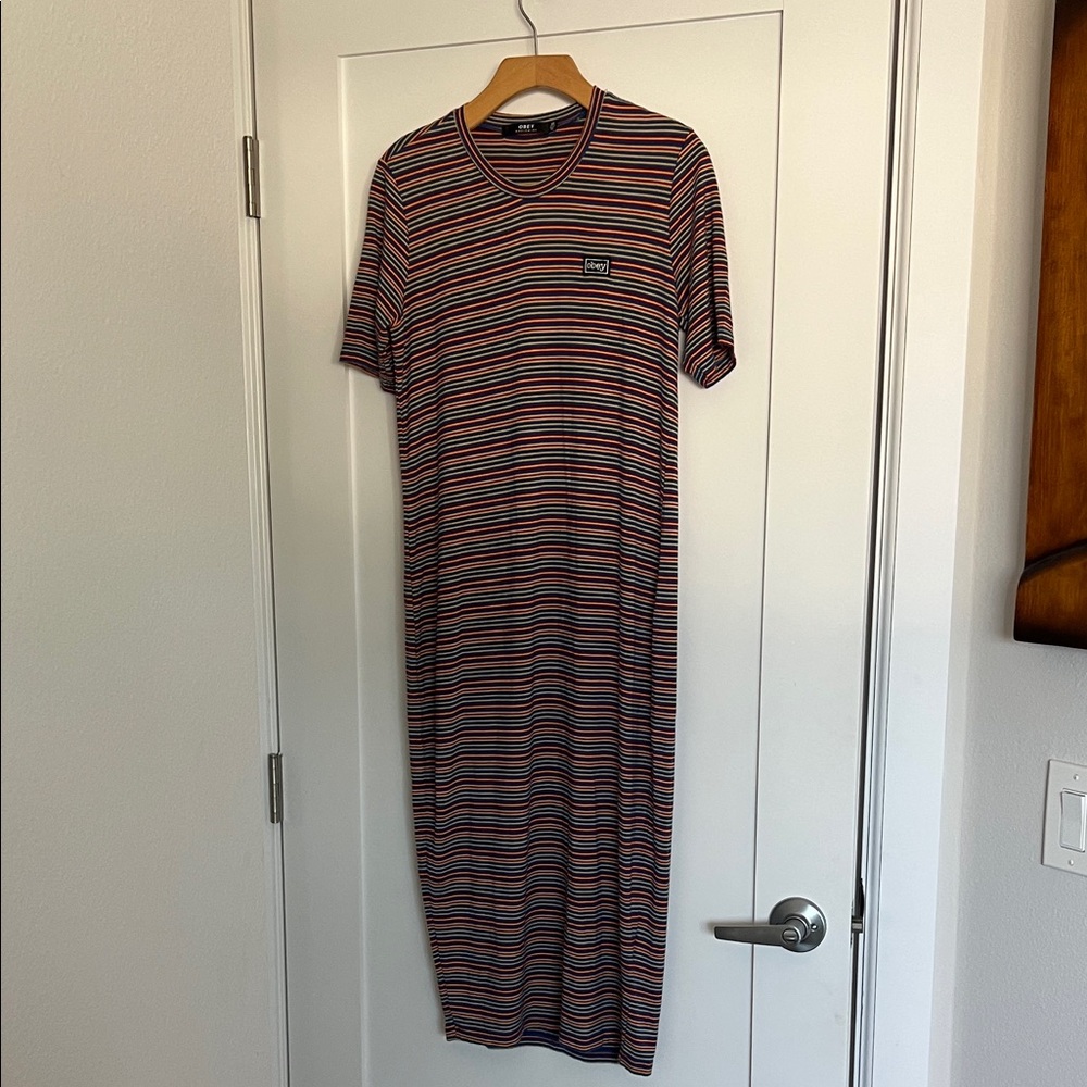 Obey Multicolor Striped Midi T-shirt Dress